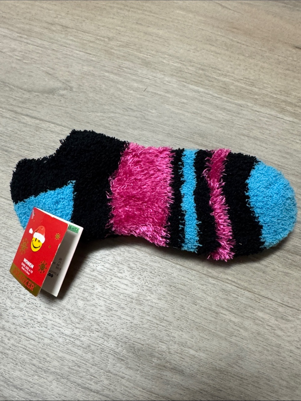 Joe Boxer Fuzzy No-Show Socks in Bright Blue, Hot Pink & Black